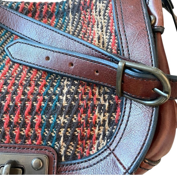 Fossil Tweed Leather Crossbody Purse Bag Saddlebag Wool - Picture 9 of 9